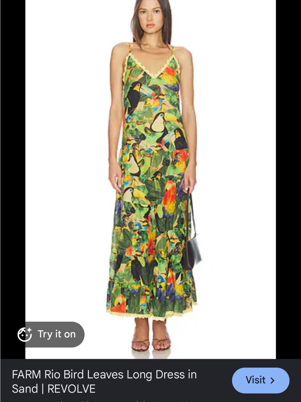 Farm Rio: Bird Leaves Long Dress in Sand - Picture 14 of 14